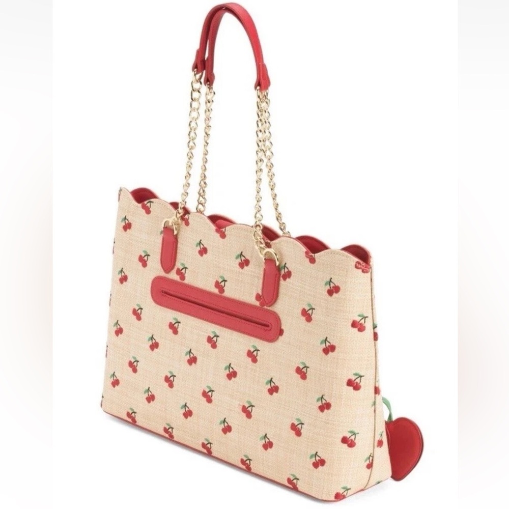 NWT-Betsey Johnson-Cherry🍒Embroidered-Large XO Tote-Woven Straw-Natural-$118 - Picture 15 of 16